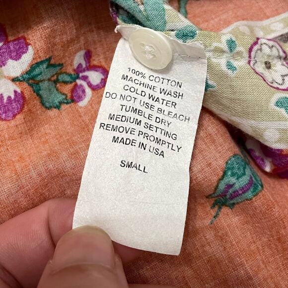 Seaplane Long Sleeve Button Up Shirt Orange Floral Print Extinct USA Size Small - Picture 5 of 7